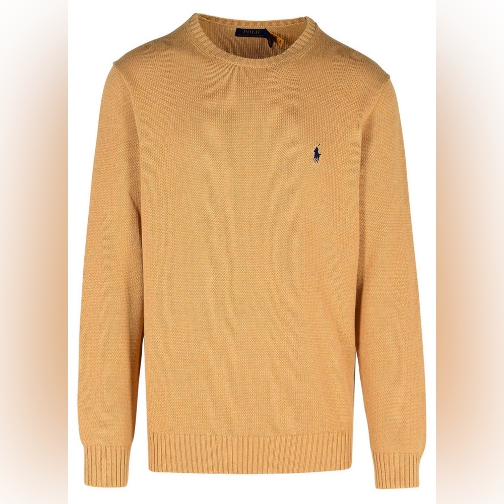 Polo Ralph Lauren‎ Men's Mesh-Knit Cotton Camel Crewneck Sweater Olive Polo Logo